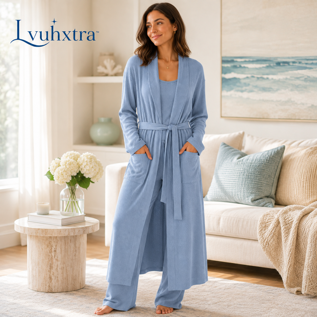 Lvuhxtra™ DriftLayer Wrap Lounge Cardigan – Women’s Longline Belted Robe with Pockets